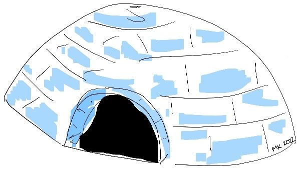 Digital pen drawing of an igloo shaded in ice blue